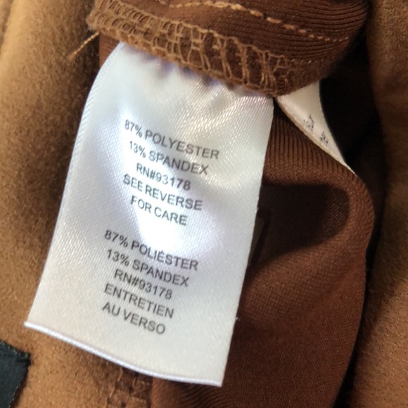 T by TAHARI cognac brown faux leather pull on pant size 6 faux suede pants - Picture 11 of 14